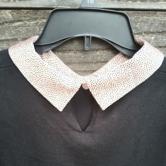 Adrianna Papell Black Top with Polka Dot Pink Collar Size Medium - Picture 5 of 7